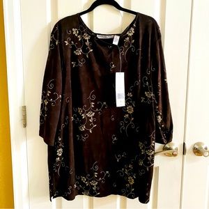 Josephine Chaus Brown Floral Top Women's Plus Size 3X